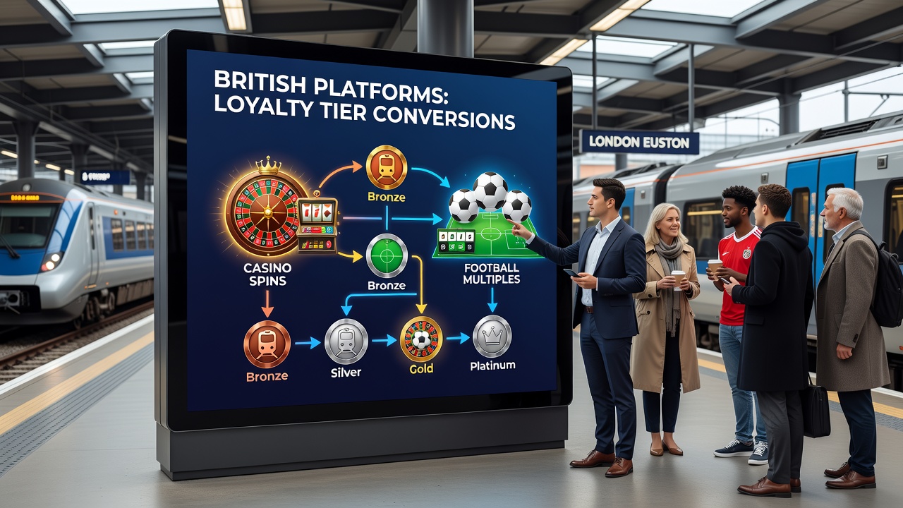 Infographic showing loyalty tier conversion rates from casino spins into football accumulator bonuses on UK platforms