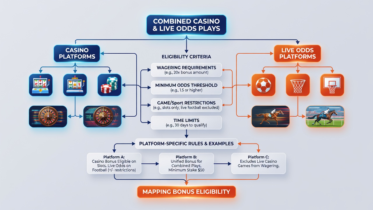 Flowchart illustrating bonus eligibility process for casino and live odds integration