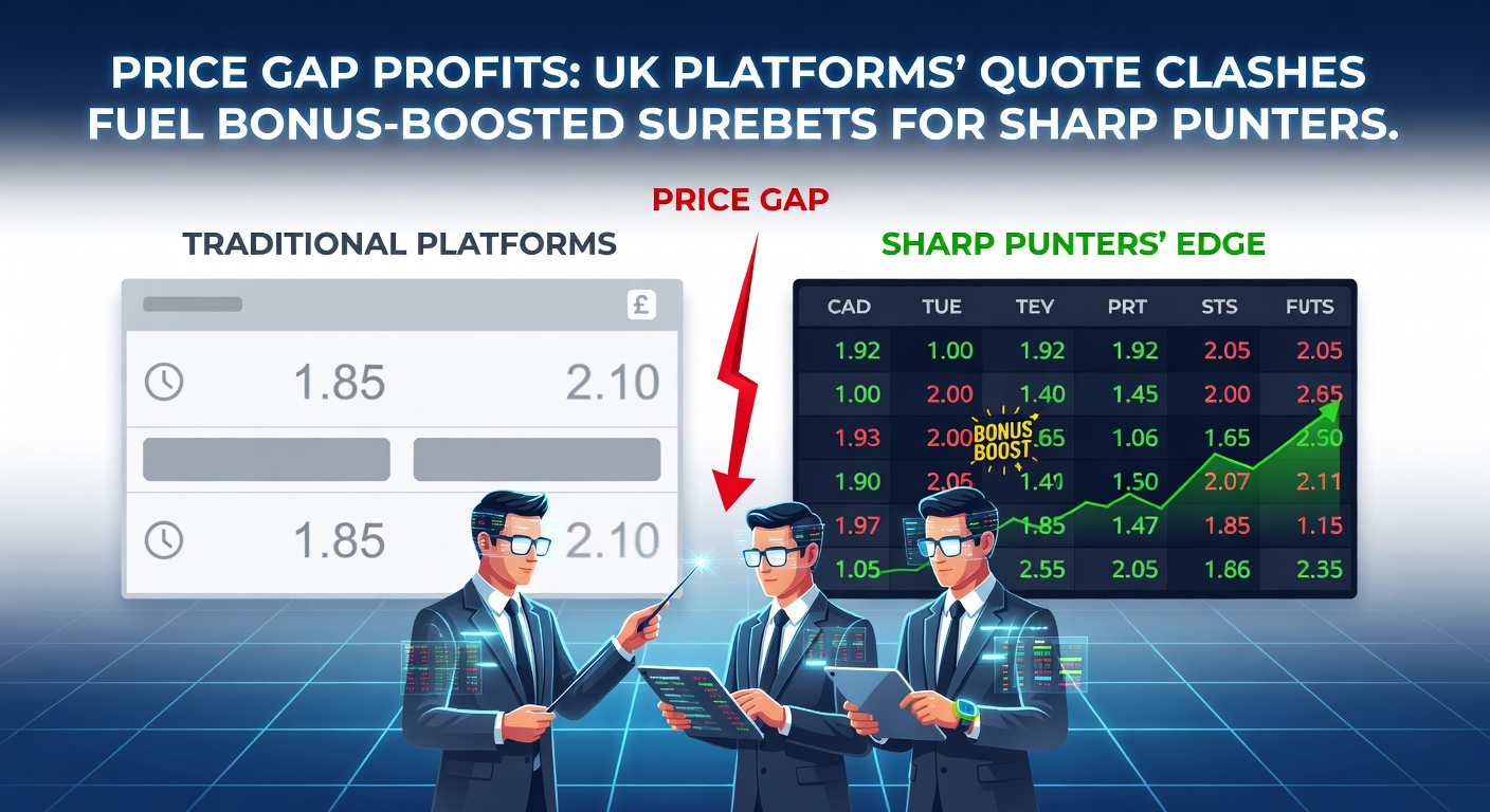 Screenshot of a surebet calculator displaying a bonus-boosted arbitrage on a UK horse race, with stakes and projected profits highlighted