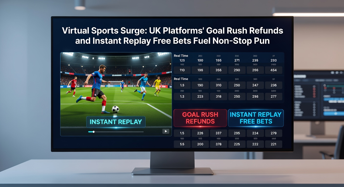 Close-up of instant replay feature in virtual sports betting, showing free bet icons and rapid-fire match replays on a mobile app